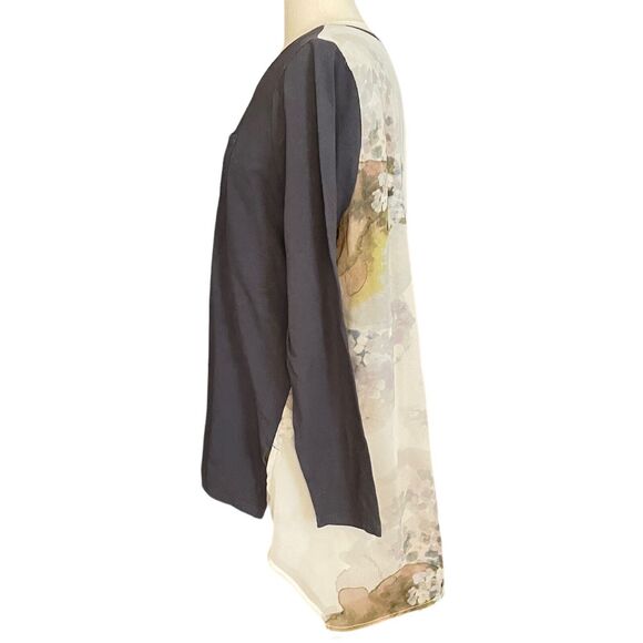 Soft Surroundings Tunic Top Size 1X Plus Long Sleeve Floral Watercolor Back HiLo - Picture 7 of 15